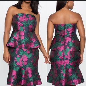 Strapless Peplum Metallic Dress